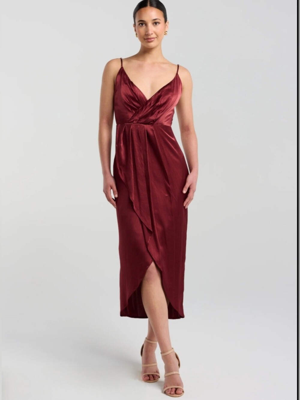 Db Studio Wine Satin Wrap Sleeveless Midi Dress For Special Occasions (NWT)